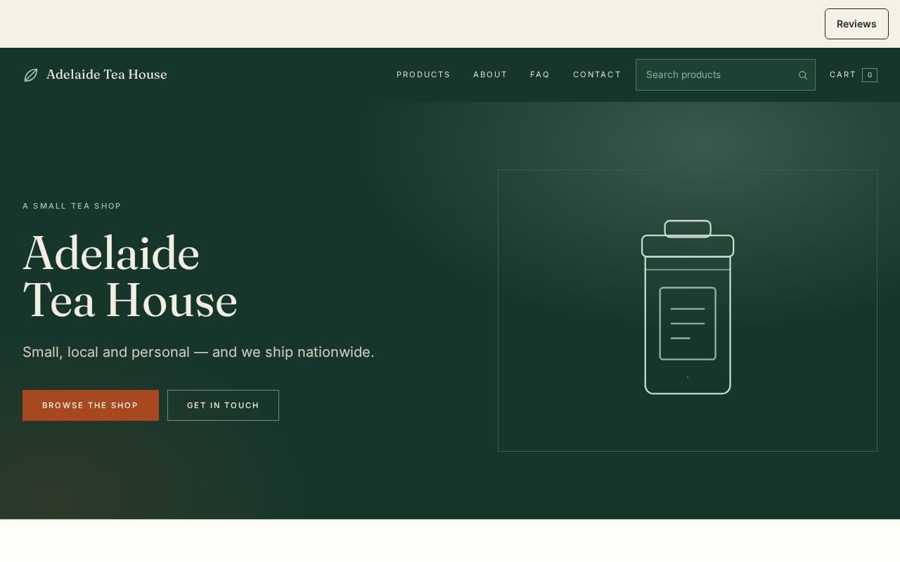 The front page of Adelaide Tea House, an example store Captain built
