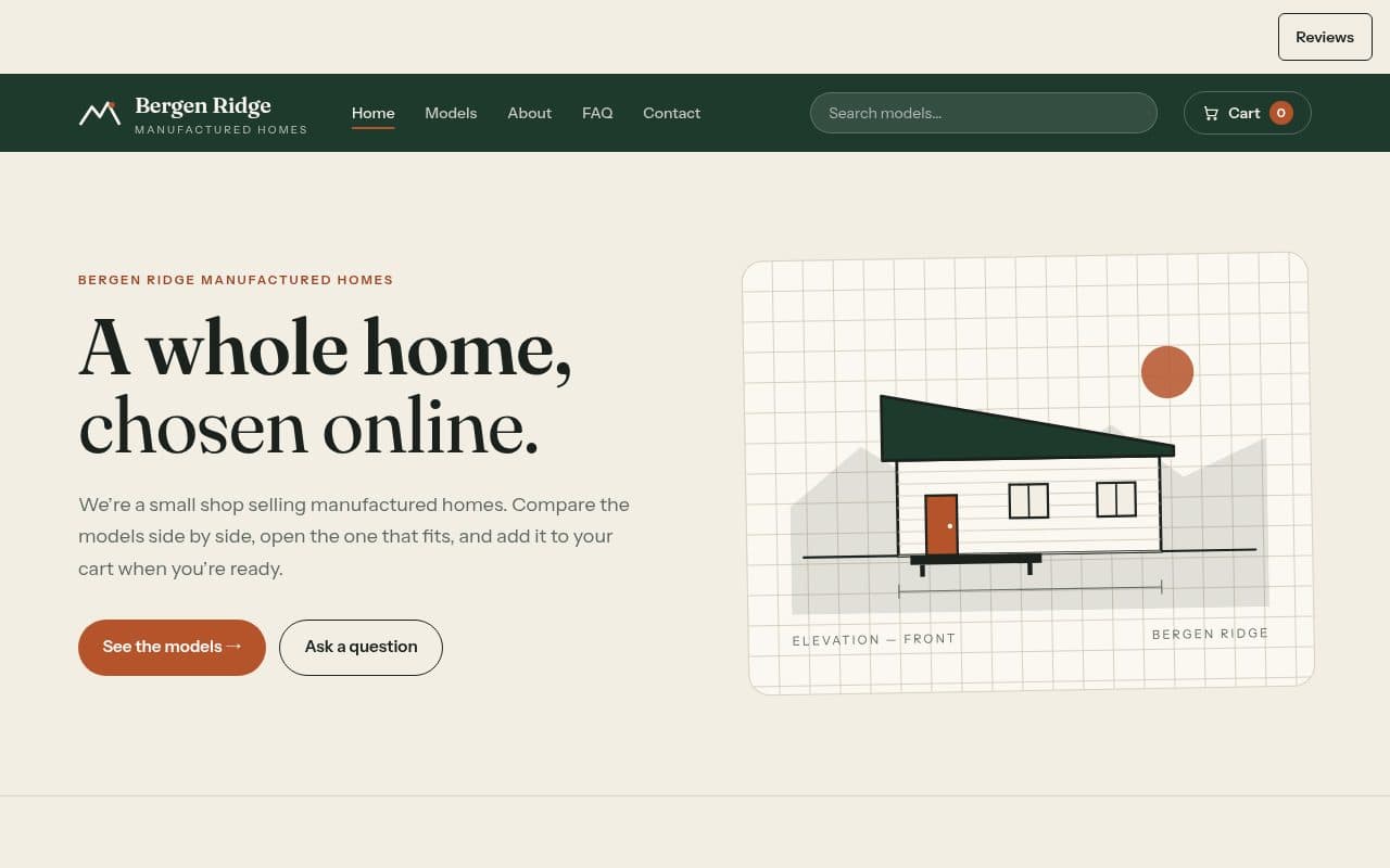The front page of Bergen Ridge Homes, an example store Captain built